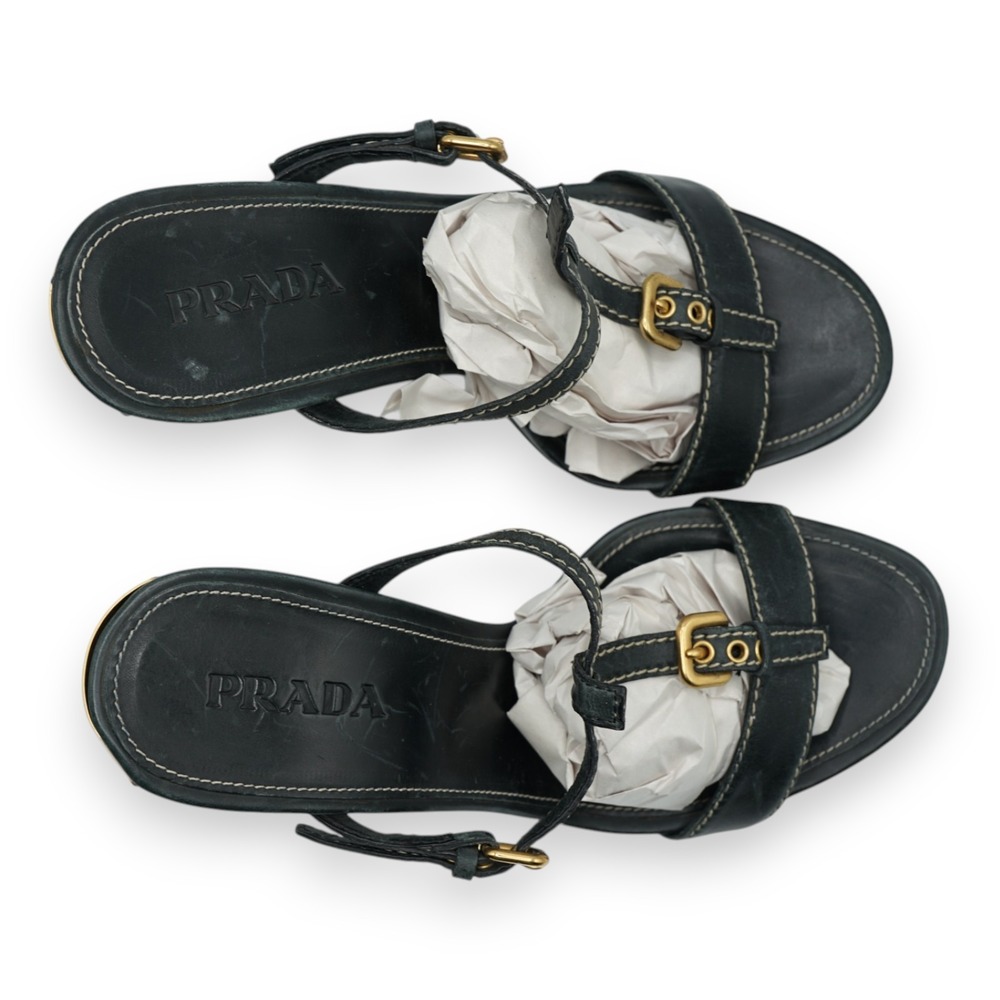 PRADA‎ Women's High Heels Sandal Open Toe Size EUR 36 / US 6 Black  MSRP $950 - Picture 4 of 11